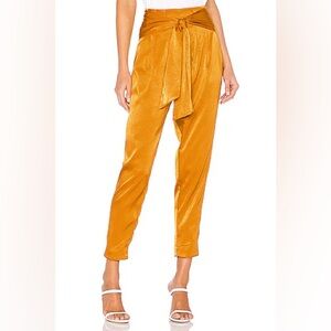 HOUSE OF HARLOW 1960 Leland Gold Tie-Front Cropped Silky Pants